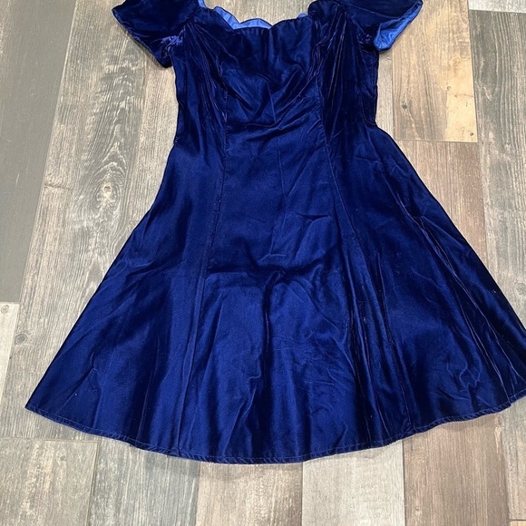 ROBERTA 11/12 Royal Blue Velvet Green Dress Vintage 80’s Off Shoulder Scalloped - Picture 5 of 11